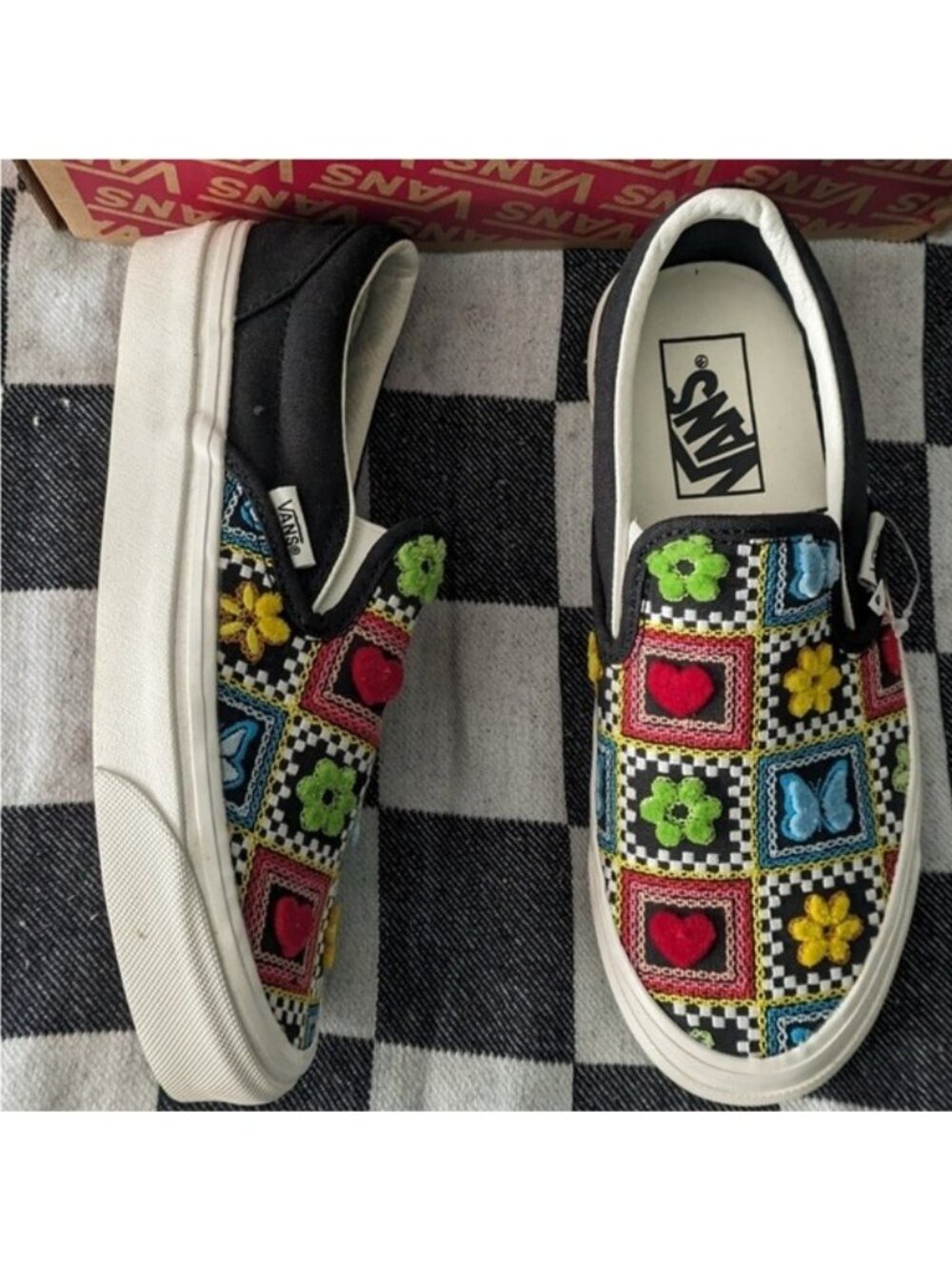 Vans Classic Slip On Women 5.5 Embroidered Craft Brown White Multicolor 0826 - Picture 5 of 9
